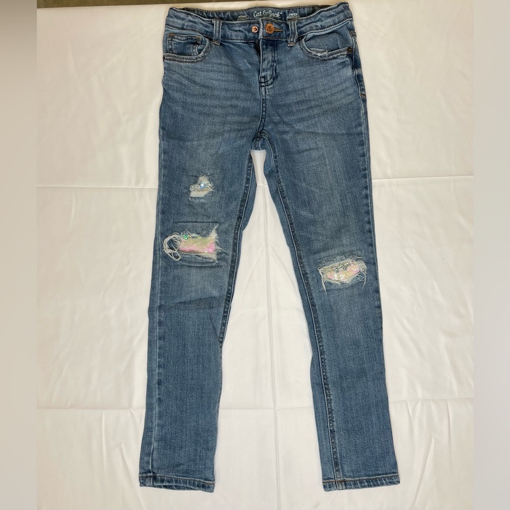 Girls Distressed with Sequin Denim Cat & Jack Jeans